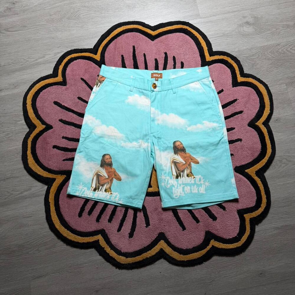 Golf Wang Black Jesus All Over Print Graphic Chino Shorts Size 34
